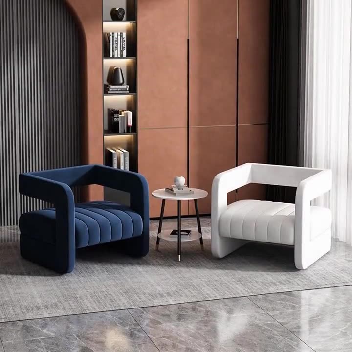 Nordic Velvet Metal Square Accent Chair