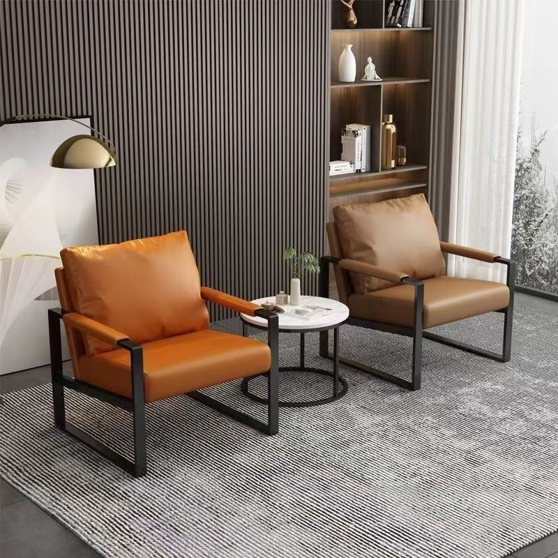 Nordic Leather Iron Square Accent Chair