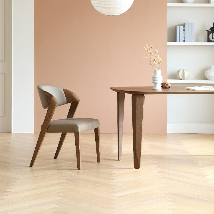 Contemporary Microfiber Leather Linen Ash Wood Dining Chair