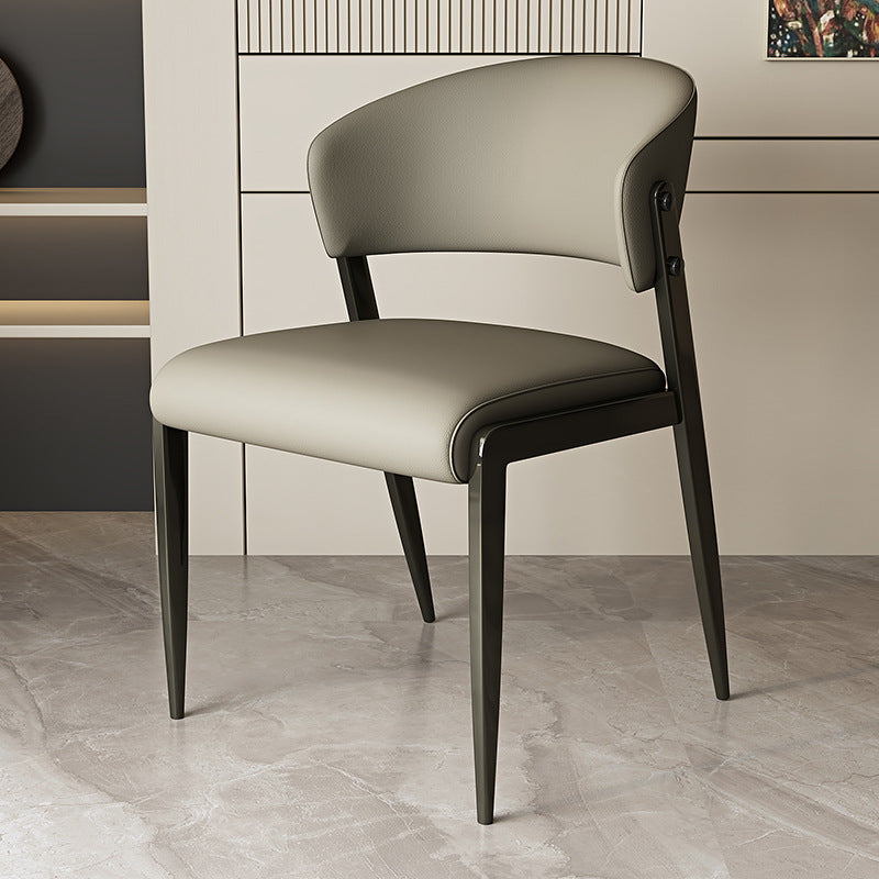 Scandinavian Leather Steel Rounded Dining Chair