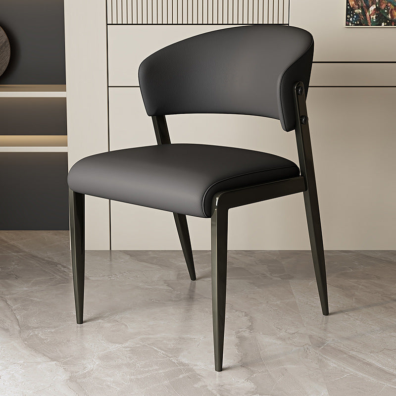 Scandinavian Leather Steel Rounded Dining Chair
