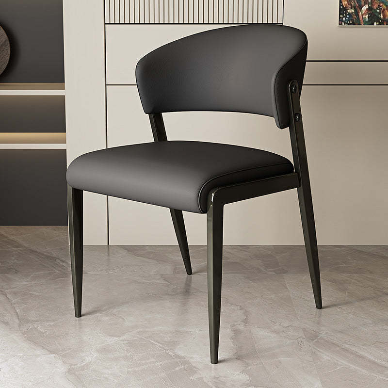 Scandinavian Leather Steel Rounded Dining Chair