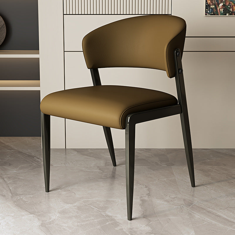 Scandinavian Leather Steel Rounded Dining Chair