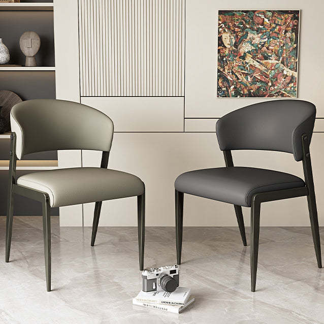 Scandinavian Leather Steel Rounded Dining Chair