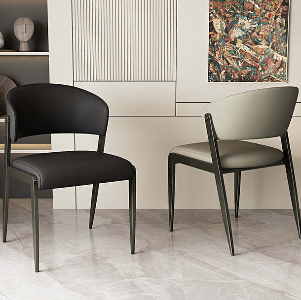 Scandinavian Leather Steel Rounded Dining Chair