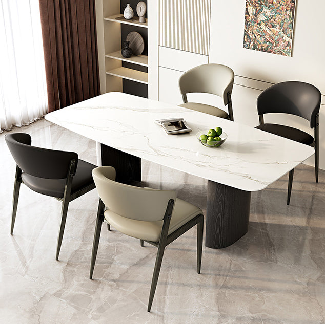 Scandinavian Leather Steel Rounded Dining Chair
