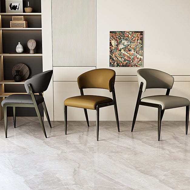 Scandinavian Leather Steel Rounded Dining Chair — Light Gray
