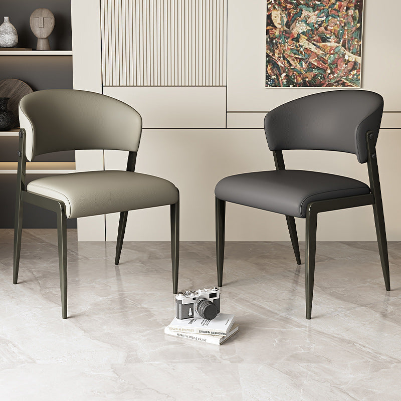 Scandinavian Leather Steel Rounded Dining Chair