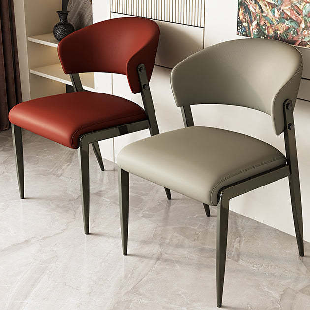 Scandinavian Leather Steel Rounded Dining Chair