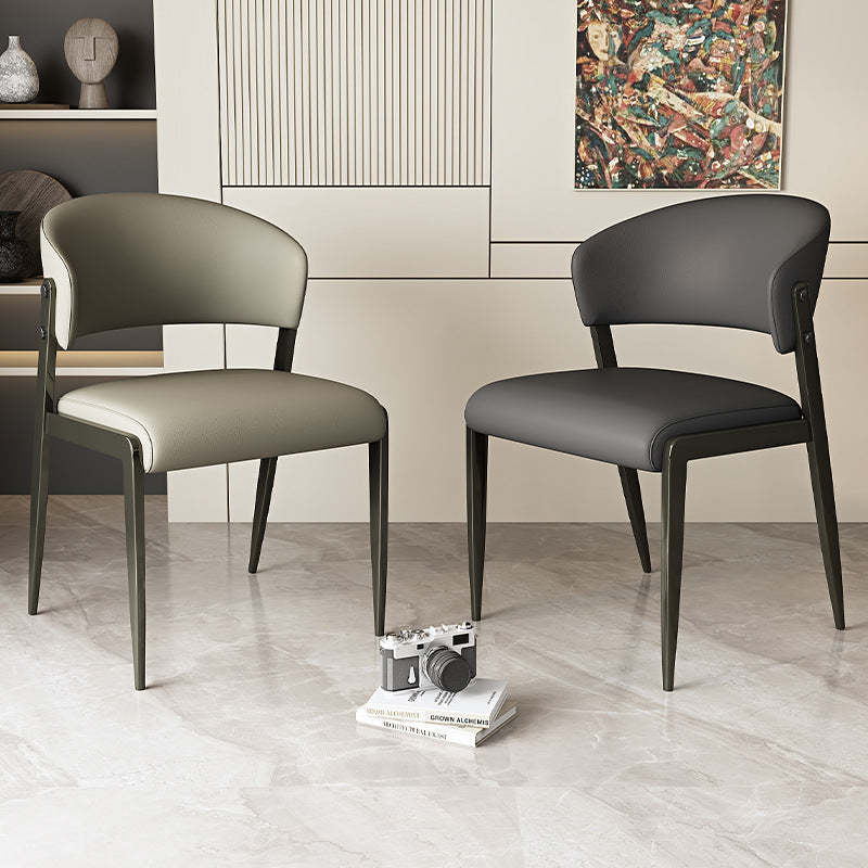 Scandinavian Leather Steel Rounded Dining Chair