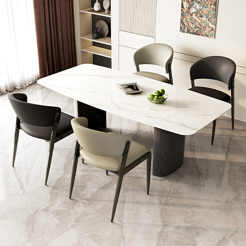 Scandinavian Leather Steel Rounded Dining Chair — Brown