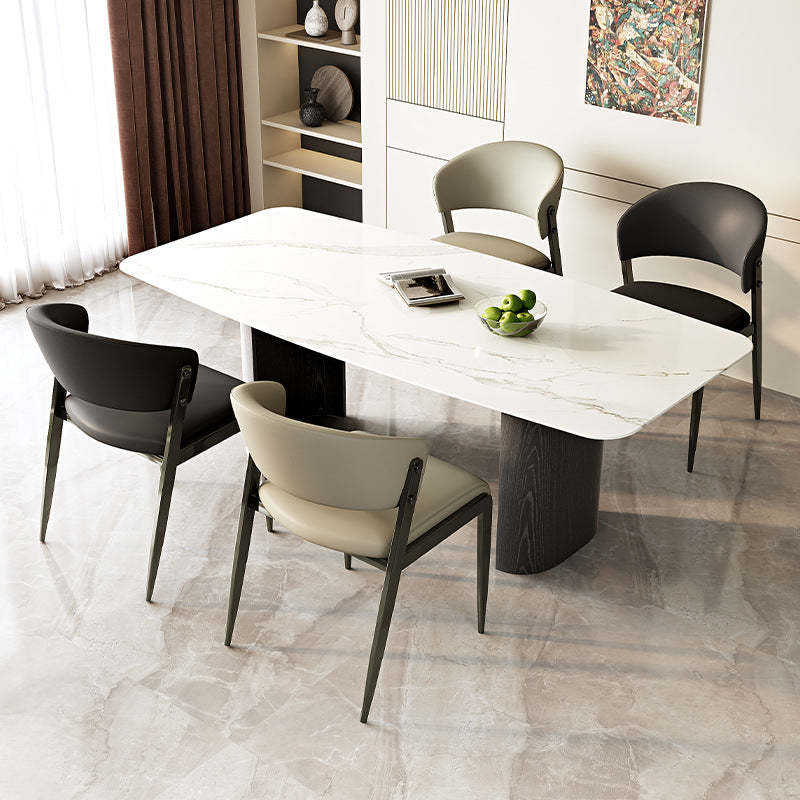 Scandinavian Leather Steel Rounded Dining Chair — Brown