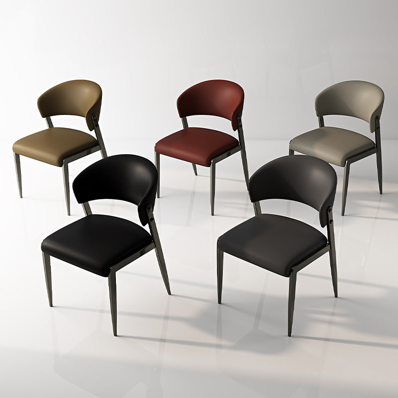 Scandinavian Leather Steel Rounded Dining Chair