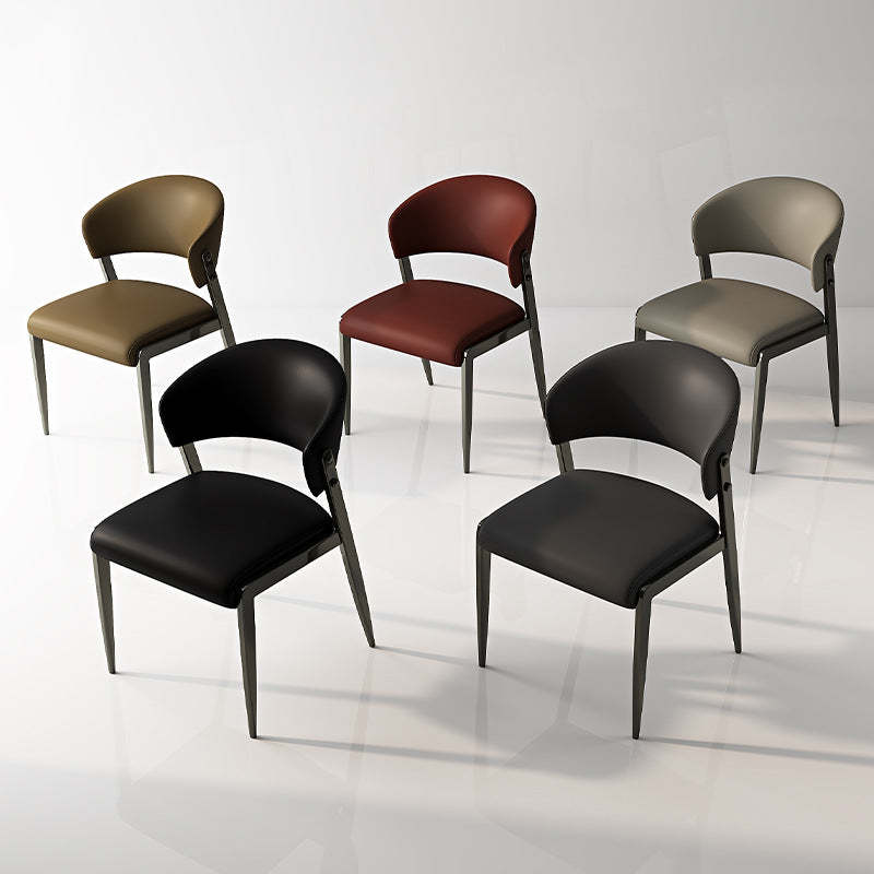 Scandinavian Leather Steel Rounded Dining Chair — Black