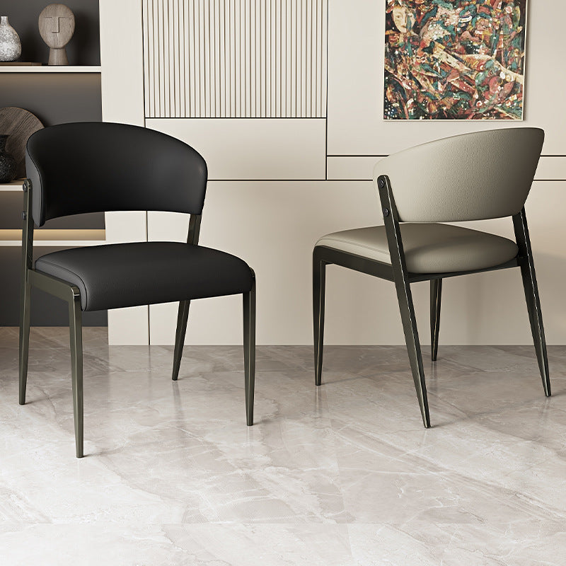 Scandinavian Leather Steel Rounded Dining Chair