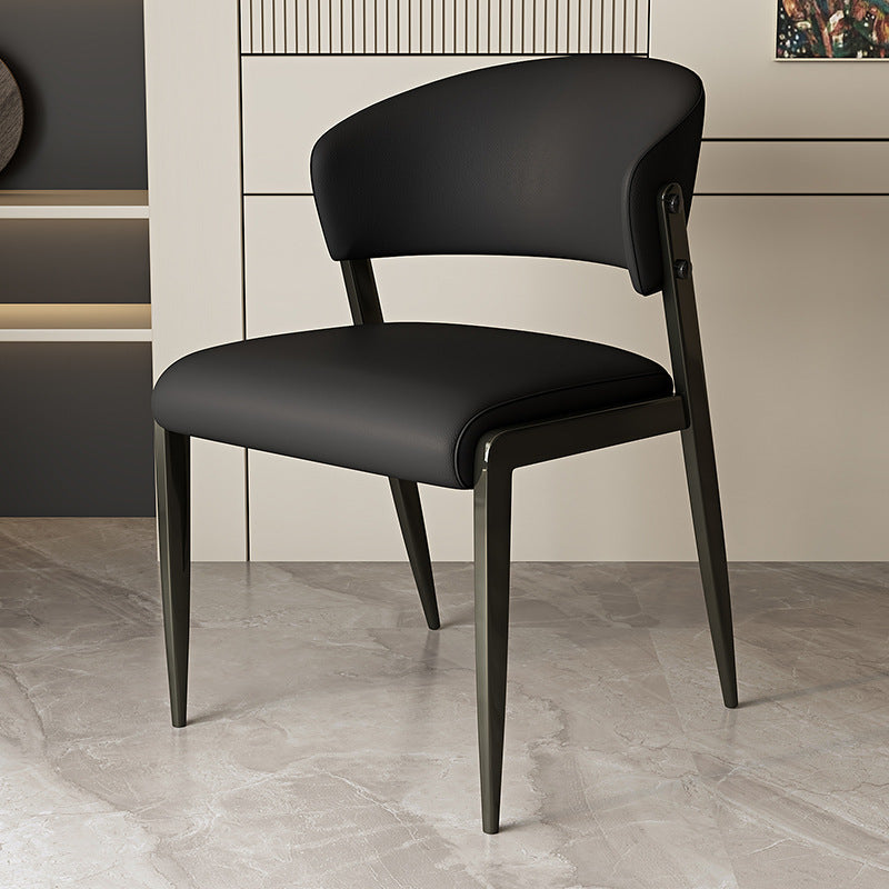 Scandinavian Leather Steel Rounded Dining Chair