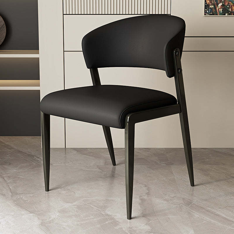 Scandinavian Leather Steel Rounded Dining Chair