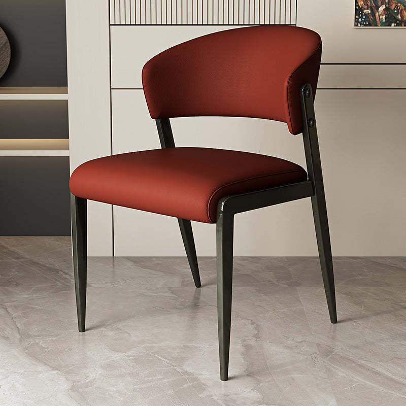 Scandinavian Leather Steel Rounded Dining Chair