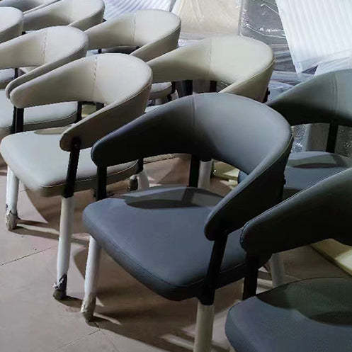 Scandinavian Leather Steel Semi-Enclosed Dining Chair
