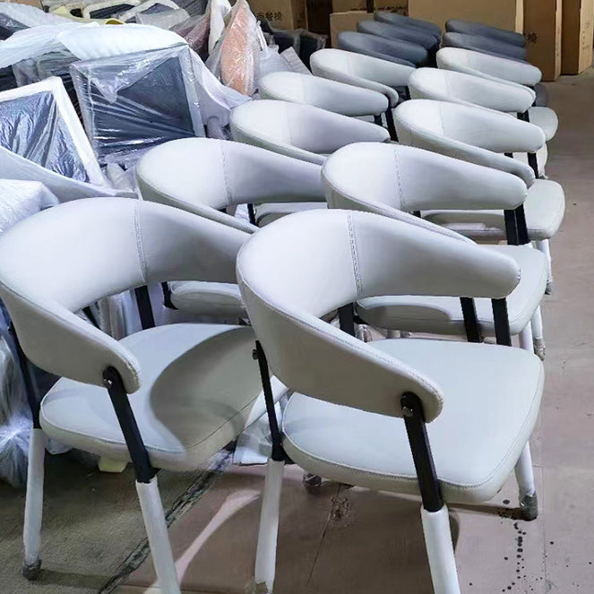 Scandinavian Leather Steel Semi-Enclosed Dining Chair