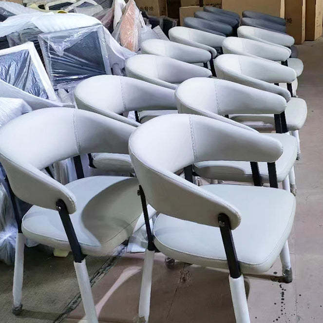 Scandinavian Leather Steel Semi-Enclosed Dining Chair