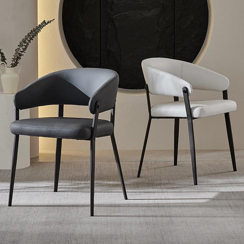 Scandinavian Leather Steel Semi-Enclosed Dining Chair
