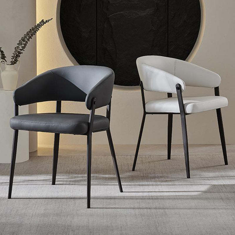 Scandinavian Leather Steel Semi-Enclosed Dining Chair
