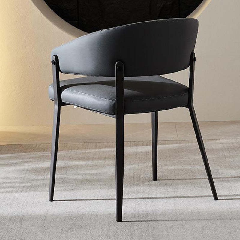 Scandinavian Leather Steel Semi-Enclosed Dining Chair
