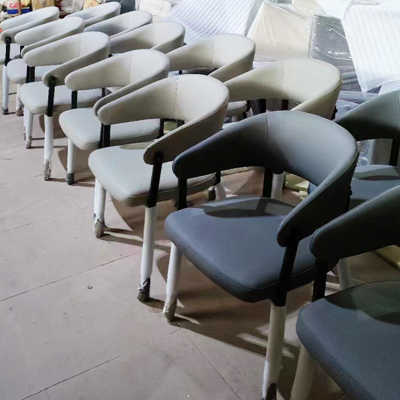 Scandinavian Leather Steel Semi-Enclosed Dining Chair