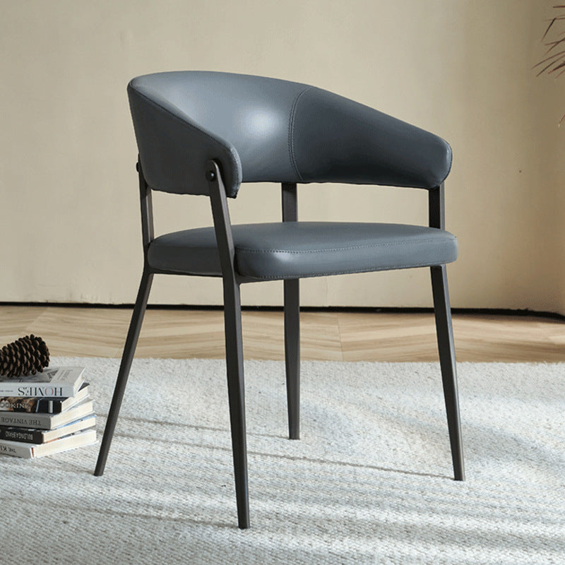 Scandinavian Leather Steel Semi-Enclosed Dining Chair