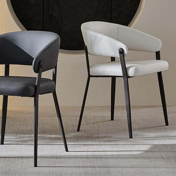 Scandinavian Leather Steel Semi-Enclosed Dining Chair — Light Gray