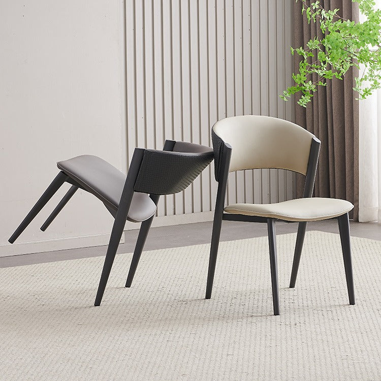 Scandinavian Leather Steel Curved Dining Chair — Beige