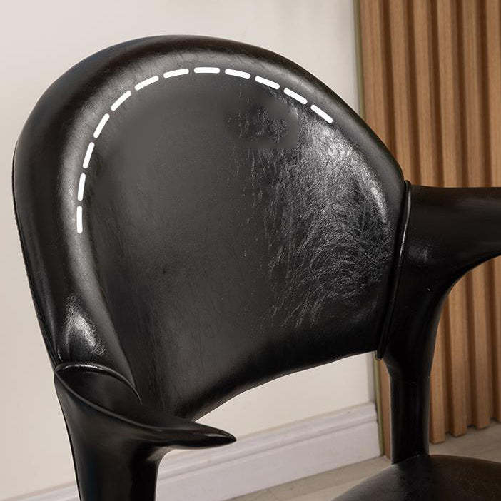 Chinese Leather Wood Horn-Shaped Dining Chair — Black / Black Matte