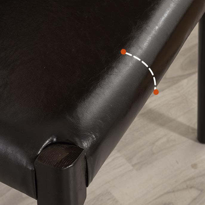 Chinese Leather Wood Horn-Shaped Dining Chair — Black / Black Oil Waxed Leather