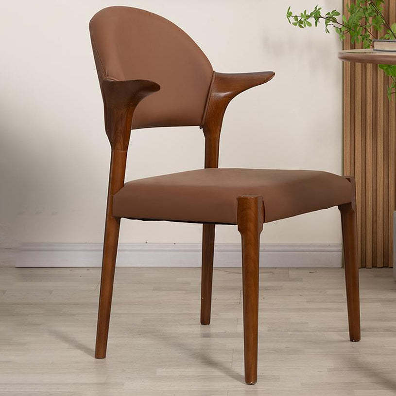 Chinese Leather Wood Horn-Shaped Dining Chair