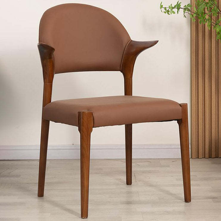 Chinese Leather Wood Horn-Shaped Dining Chair