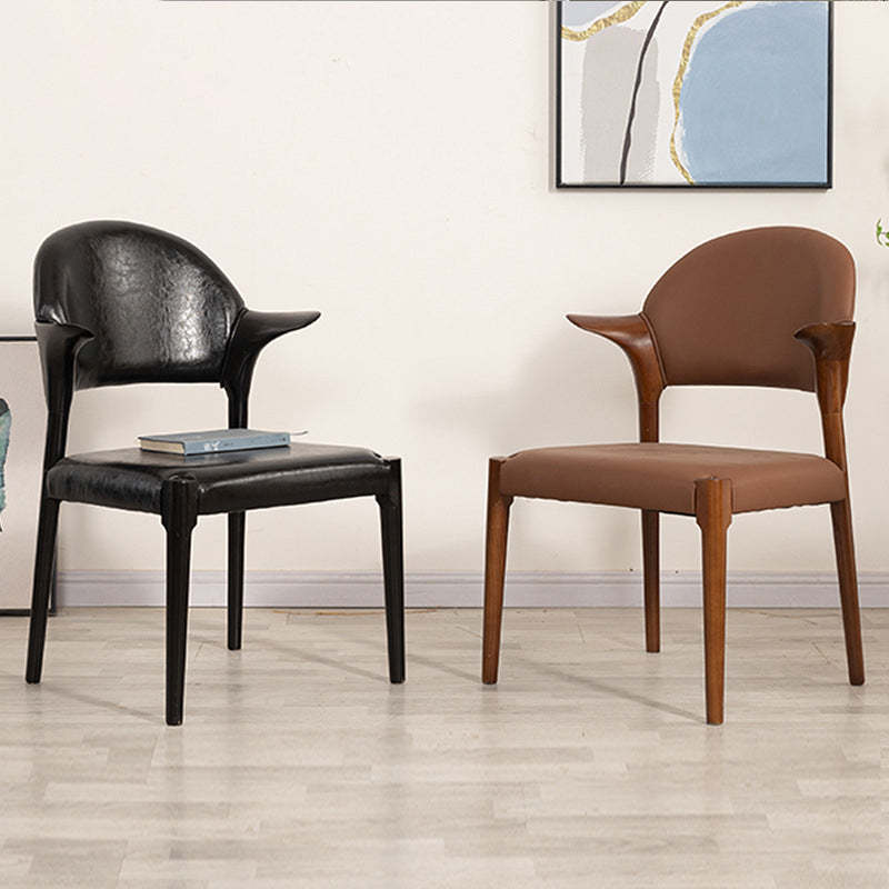 Chinese Leather Wood Horn-Shaped Dining Chair