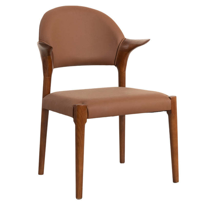 Chinese Leather Wood Horn-Shaped Dining Chair