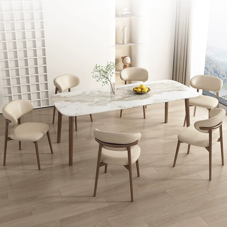 Scandinavian Leather Wood Curved Horn Dining Chair
