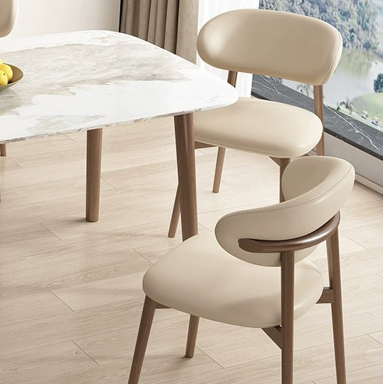 Scandinavian Leather Wood Curved Horn Dining Chair