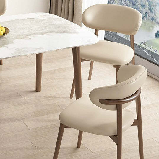 Scandinavian Leather Wood Curved Horn Dining Chair