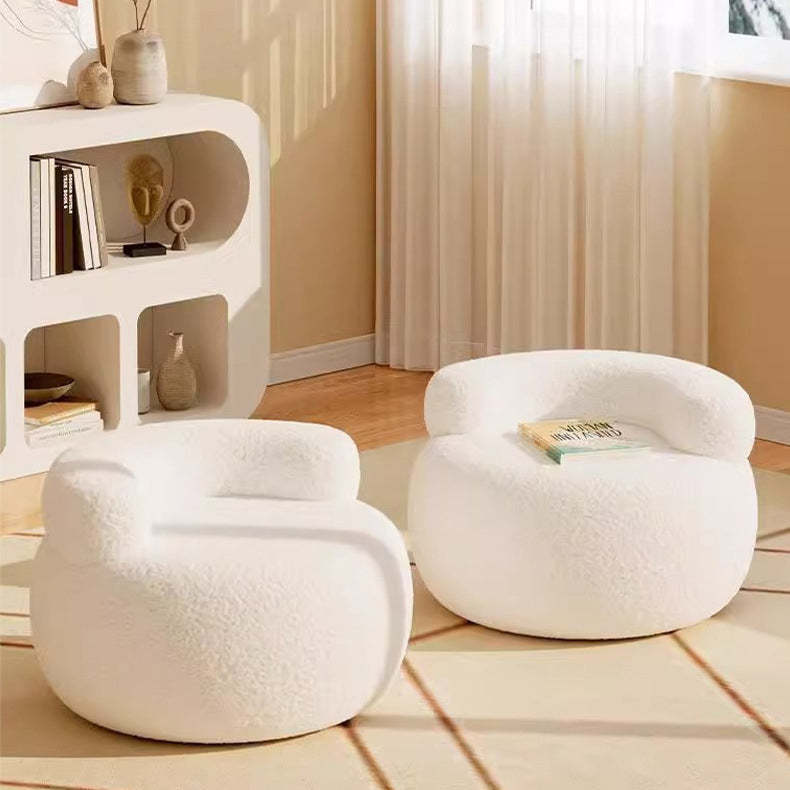Minimalist Plush Fleece Round Shoe Bench — White