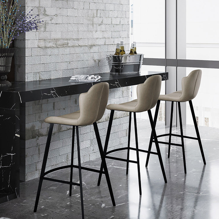 Scandinavian Leather Arched Bar Stool - Orange