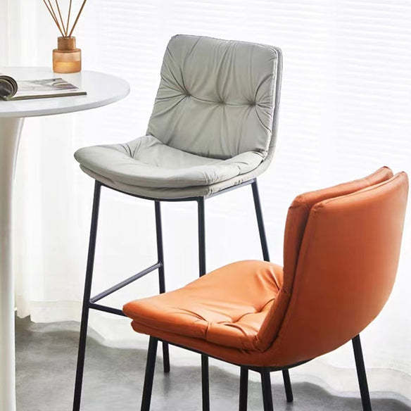 Scandinavian Leather Arched Bar Stool — Orange