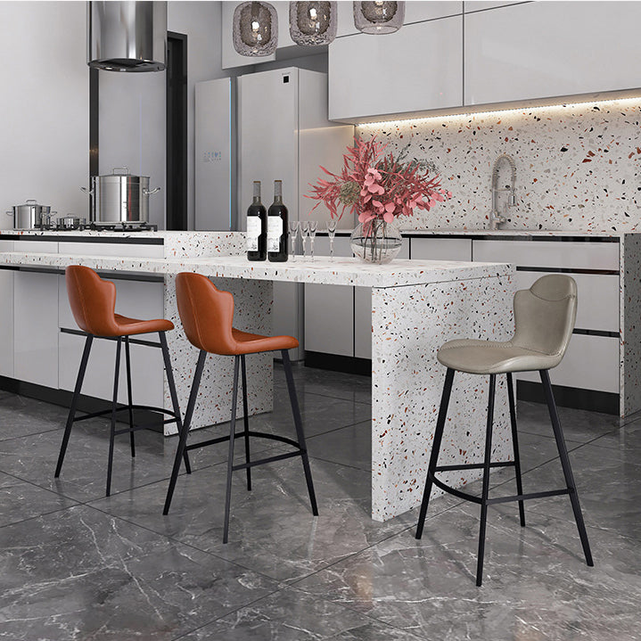 Scandinavian Leather Arched Bar Stool — Gray