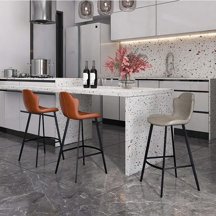 Scandinavian Leather Arched Bar Stool — Gray