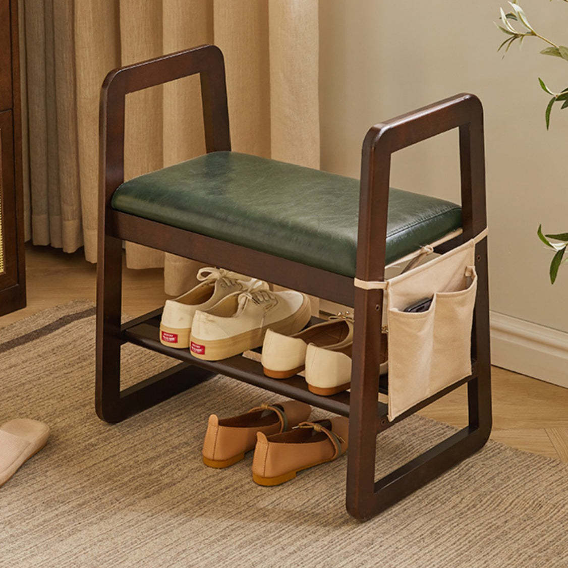 Minimalist Leather Trapezoid Shoe Bench