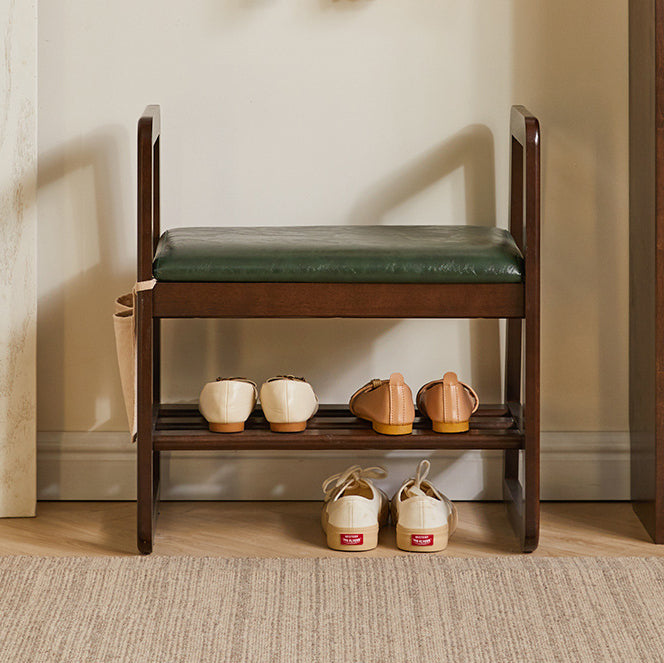 Minimalist Leather Trapezoid Shoe Bench — Beige