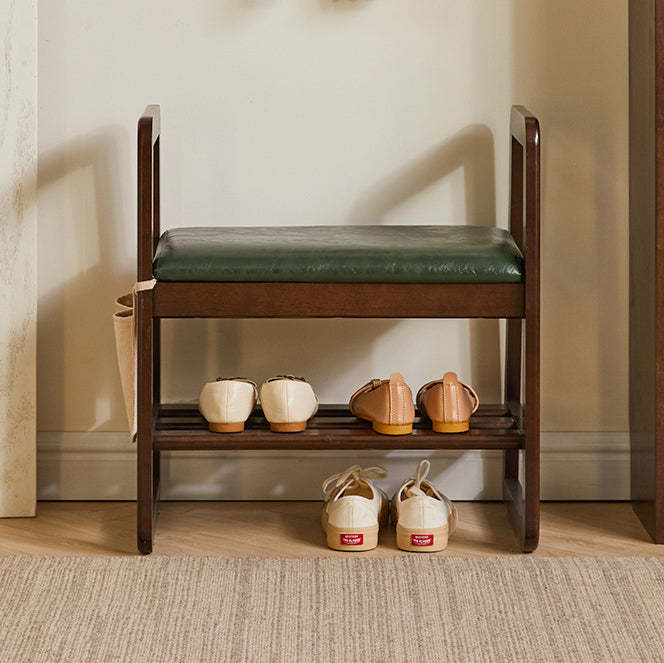 Minimalist Leather Trapezoid Shoe Bench — Beige