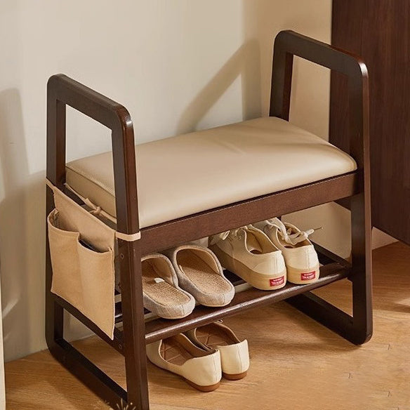 Minimalist Leather Trapezoid Shoe Bench